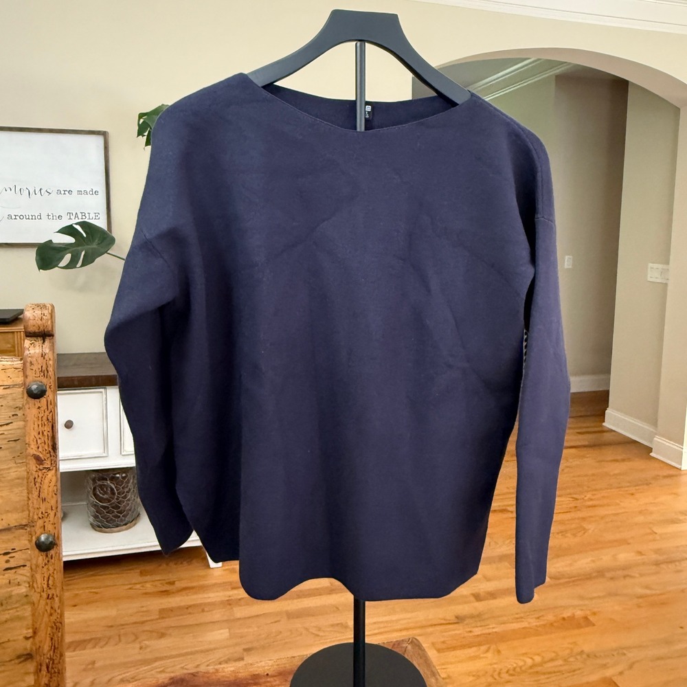 Uniqlo Navy Blue Oversized Relaxed Boat Neck Sweater 251-439158 XXS Capsule Luxe